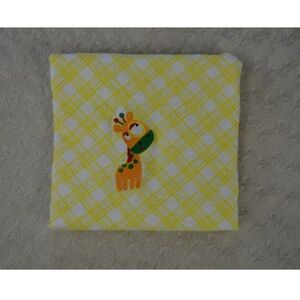 Nuby Giraffe Baby Receiving Blanket Yellow White Plaid Flannel Orange Green